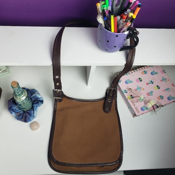 Coach Handbags - Coach | brown suede buckle messenger flap bag